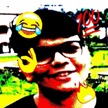 a pixelated image of a person with an emoji on their head