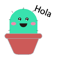 a green cactus in a red pot with the word hola written above it