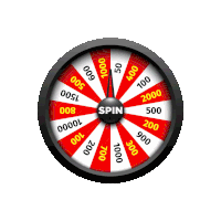 a red and white spinning wheel with the word spin in the center