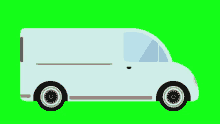 a white delivery van is moving on a green screen .