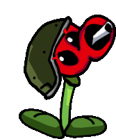 a cartoon drawing of a plant with a red flower and a green stem