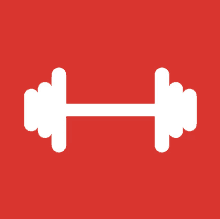 a white dumbbell on a red background