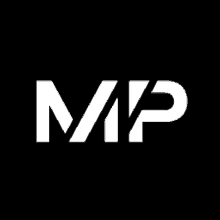 a white logo on a black background that says mp