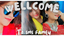 a collage of three women with the words welcome to sms family on top