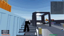 a screenshot of a video game shows a man walking up stairs