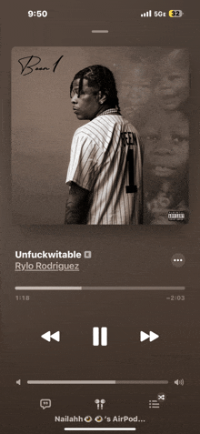 a phone screen playing a song called unfuckwitable by rylo rodriguez