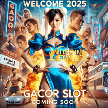 a poster for gacor slot shows chun li