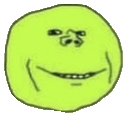 a cartoon drawing of a green smiley face with braces .