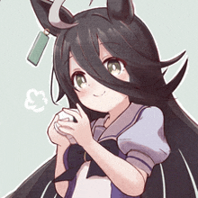 a drawing of a girl with long black hair and horns on her head