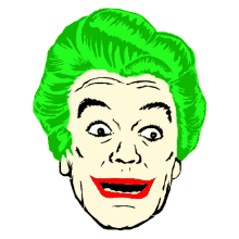 a cartoon drawing of a woman with green hair and red lips