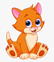 a cartoon cat is sitting down and smiling