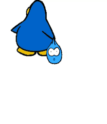 a cartoon of a blue penguin with a tear coming out of its mouth