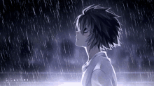 a drawing of a person in the rain with the letters l-lawliet on the bottom