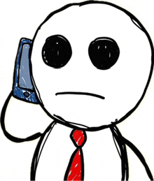 a drawing of a man wearing a tie talking on a cell phone