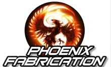 a logo for phoenix fabrication with a phoenix in the middle