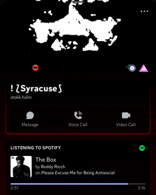 a screenshot of syracuse 's spotify app with the box by roddy ricch