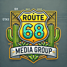 a logo for the route 68 media group with cactus