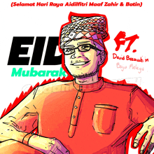 a cartoon drawing of a man wearing a hat and glasses with the words eid mubarak written below him