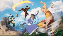 a group of cartoon characters from avatar the last airbender are fighting