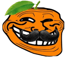 a troll face with a mustache and a leaf on top