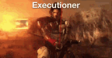 a man in a suit is holding a gun and the word executioner is on the bottom