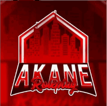 a red logo for akane roleplay with a city in the background