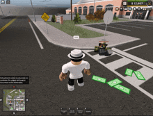 a screenshot of a roblox game shows a man standing on a street