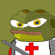 a cartoon of a frog with a red cross on his shirt