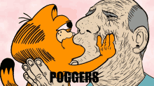 a cartoon of garfield kissing an older man with the words poggers below him