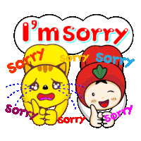 a cartoon illustration of a cat and a boy saying sorry