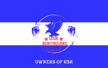 a logo for usk kontrolerz with a blue eagle