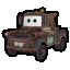 a cartoon drawing of a brown truck with a white face .