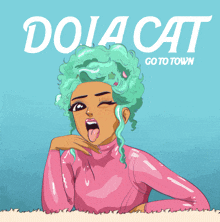 a poster for doja cat shows a girl with green hair