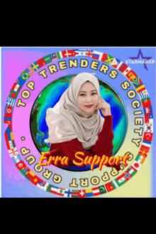 a woman in a hijab is in a circle that says top trenders society