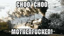 a train with smoke coming out of it says choo choo motherfucker !