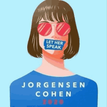 an illustration of a woman with sunglasses and a tape over her mouth that says let her speak .