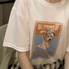 a white t-shirt with a picture of a dog and the words summer time style