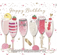 a birthday card with champagne glasses and the words happy birthday