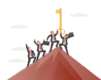 a group of men are standing on top of a mountain holding a large key