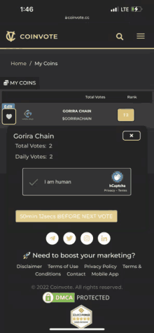 a screenshot of the coinvote app on a cell phone