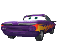 a purple car with flames on the side and a white background