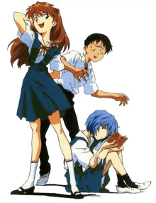 a group of anime characters are posing for a picture with one girl reading a book