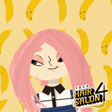 a cartoon girl with pink hair and a sign that says toca hair salon 4