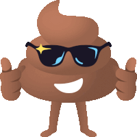 a cartoon of a poop wearing sunglasses and giving a thumbs up