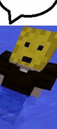 a minecraft character with a yellow sponge on his head is swimming in the water .