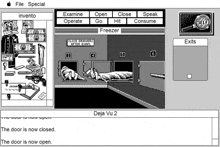 a black and white computer screen shows a game called deja vu 2