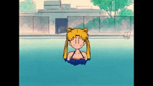 a cartoon of a girl in a swimming pool