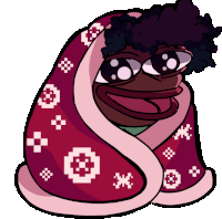 a cartoon of a frog wrapped in a blanket