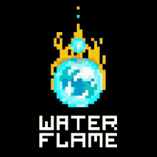 a pixel art illustration of a water flame on a black background