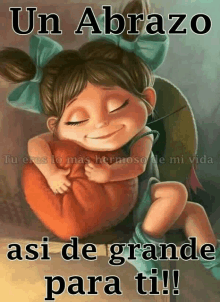 a cartoon of a girl hugging a pumpkin with the words un abrazo